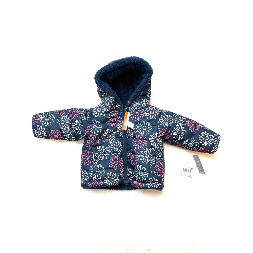 FALLS CREEK Mew $50 Girls 12 Months Blue Pink Floral Reversible Hooded Jacket